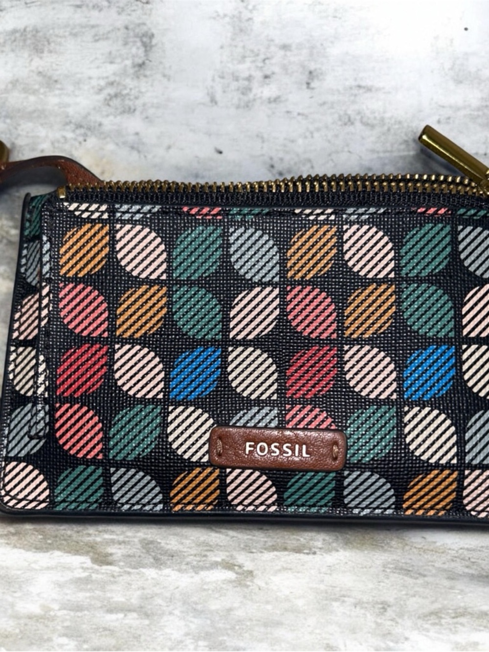 Fossil Multicolor Patterned Zip Wallet - Black Base